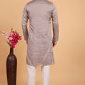 Classic Grey Art Silk Embroidered Kurta Pajama Set for Wedding