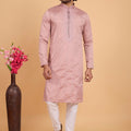 Delicate Pink Art Silk Embroidered Kurta Pajama Set for Wedding