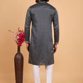 Superb Charcoal Grey Art Silk Embroidered Kurta Pajama Set for Wedding