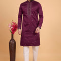 Royal Maroon Art Silk Embroidered Kurta Pajama Set for Wedding