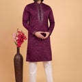 Royal Maroon Art Silk Embroidered Kurta Pajama Set for Wedding