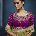 Luxury Olive Green Embroidered Saree with Designer Blouse