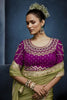 Luxury Olive Green Embroidered Saree with Designer Blouse