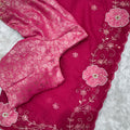 Rani Pink Organza Saree Floral Embroidery Designer Blouse
