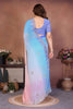 Sky Blue and Pink Georgette Saree Embroidered Border Work