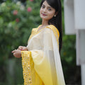 Yellow Cream Georgette Saree Embroidered Border Designer Blouse