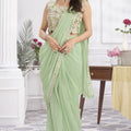 Pastel Green Designer Saree with Floral Embroidered Blouse
