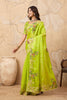 Lime Green Embroidered Saree with Floral Thread Work Elegant Border
