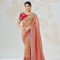 Beautiful Peach Viscose Saree Embroidery Border for Women