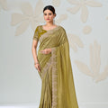 Stunning Olive Green Viscose Saree Embroidery Border for Women