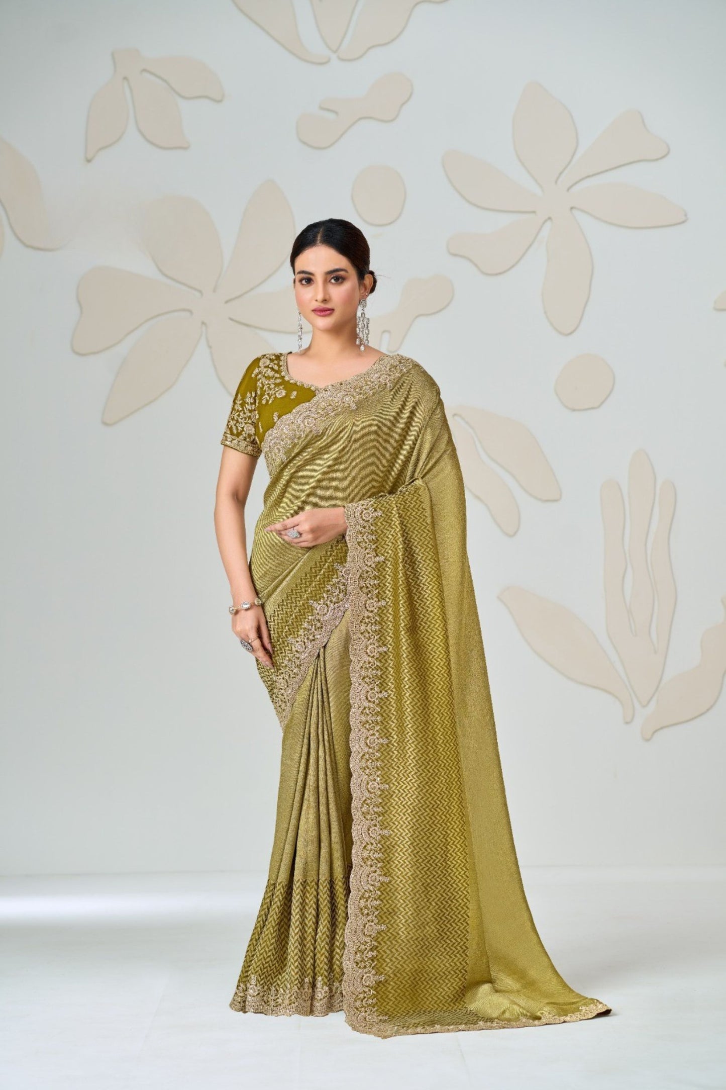 Stunning Olive Green Viscose Saree Embroidery Border for Women