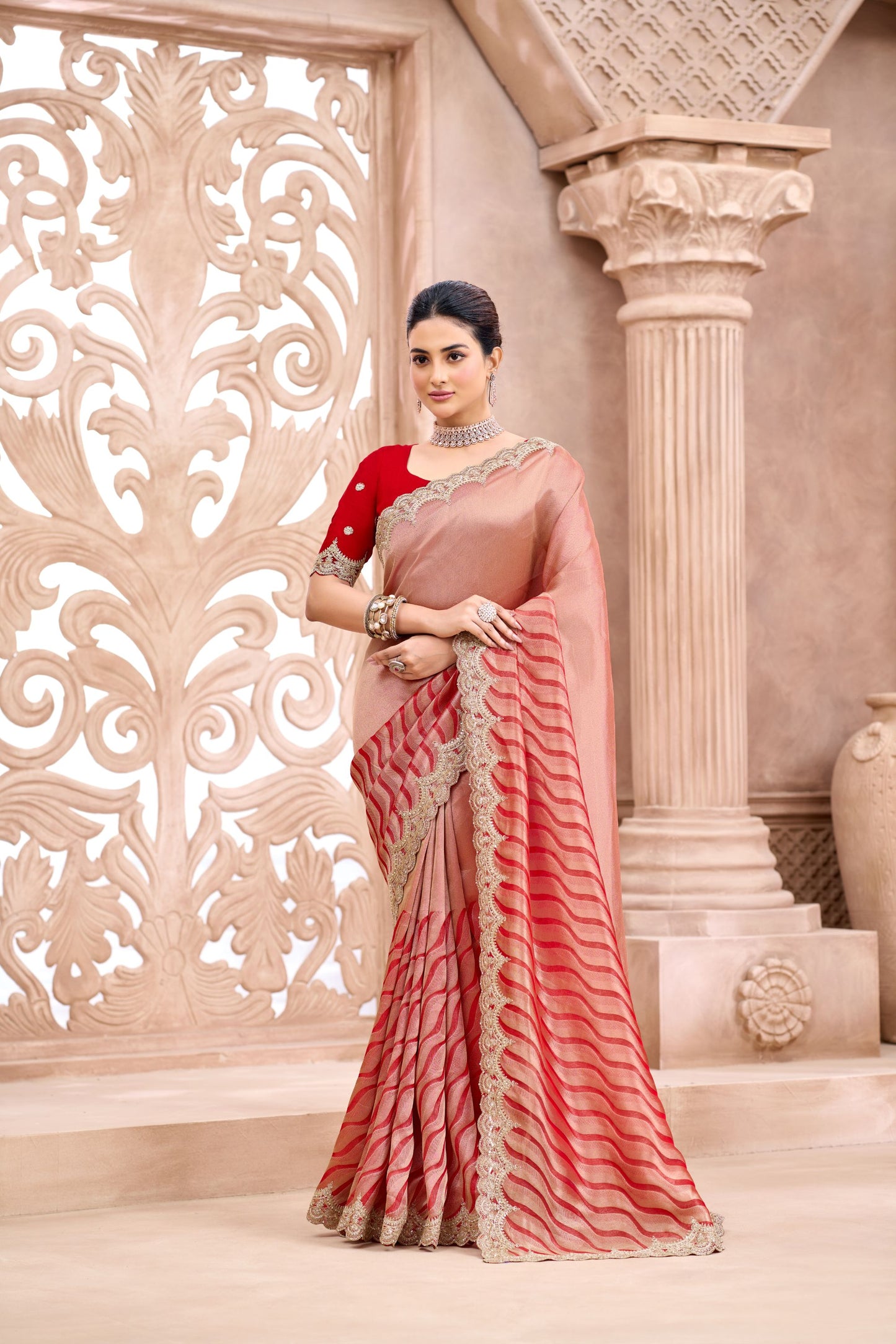 Elegant Red Viscose Saree Embroidered Weaving for Women