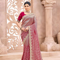 Lovely Rose Pink Viscose Saree Embroidered Weaving Work for Women