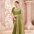 Graceful Olive Green Viscose Saree Embroidered Weaving Work for Women