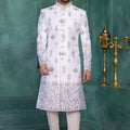 Luxury Off-White Art Silk Readymade Sherwani for Men with Thread Work