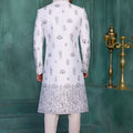 Luxury Off-White Art Silk Readymade Sherwani for Men with Thread Work