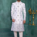 Luxury Off-White Art Silk Readymade Sherwani for Men with Thread Work