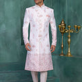 Royal Off-White Art Silk Readymade Sherwani for Men with Pink Thread Work
