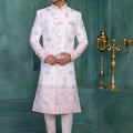 Royal Off-White Art Silk Readymade Sherwani for Men with Pink Thread Work