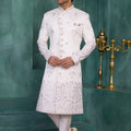 Delicate Off-White Art Silk Readymade Sherwani for Men with Thread Work
