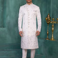 Delicate Off-White Art Silk Readymade Sherwani for Men with Thread Work