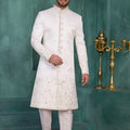 Festive Off-White Art Silk Readymade Sherwani for Men with Thread Work