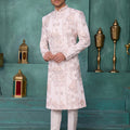 Trendy Off-White Art Silk Readymade Sherwani for Men with Thread Work