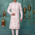 Trendy Off-White Art Silk Readymade Sherwani for Men with Thread Work