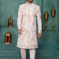 Modern Off-White Art Silk Readymade Sherwani for Men with Thread Work