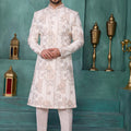 Modern Off-White Art Silk Readymade Sherwani for Men with Thread Work