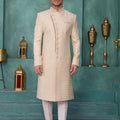 Charming Cream and Off-White Art Silk Readymade Sherwani for Men with Thread Work