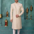 Charming Cream and Off-White Art Silk Readymade Sherwani for Men with Thread Work