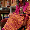 Designer Pink Mustard Patola Silk Saree with Traditional Ikat Weave