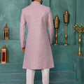 Handsome Pink and Off-White Art Silk Readymade Sherwani for Men with Thread Work