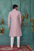 Handsome Pink and Off-White Art Silk Readymade Sherwani for Men with Thread Work
