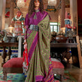 Green Purple Patola Silk Saree with Traditional Ikat Weave