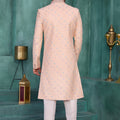 Lovely Peach and Off-White Art Silk Readymade Sherwani for Men with Thread Work