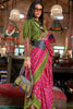 Traditional Pink Green Ikkat Silk Saree with Contrast Border