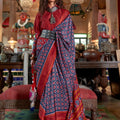 Blue Maroon Traditional Ikat Printed Cotton Saree with Designer Border 