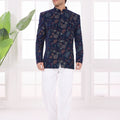 Designer Navy Blue Floral Jodhpuri Jacket Without Pant for Wedding