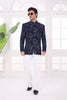 Designer Navy Blue Floral Jodhpuri Jacket Without Pant for Wedding