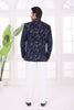 Designer Navy Blue Floral Jodhpuri Jacket Without Pant for Wedding