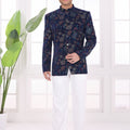 Designer Navy Blue Floral Jodhpuri Jacket Without Pant for Wedding