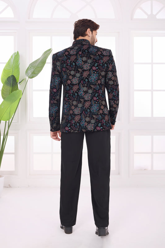 Trendy Black Floral Jodhpuri Jacket Without Pant for Wedding