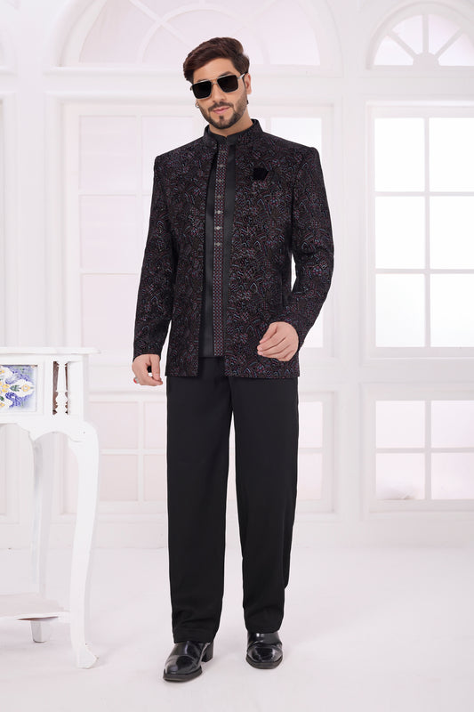 Stylish Black Embroidered Jodhpuri Jacket Without Pant for Wedding