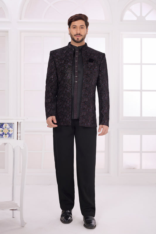 Stylish Black Embroidered Jodhpuri Jacket Without Pant for Wedding