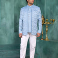 Lovely Sky Blue Floral Jodhpuri Jacket Without Pant for Wedding