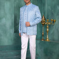 Lovely Sky Blue Floral Jodhpuri Jacket Without Pant for Wedding