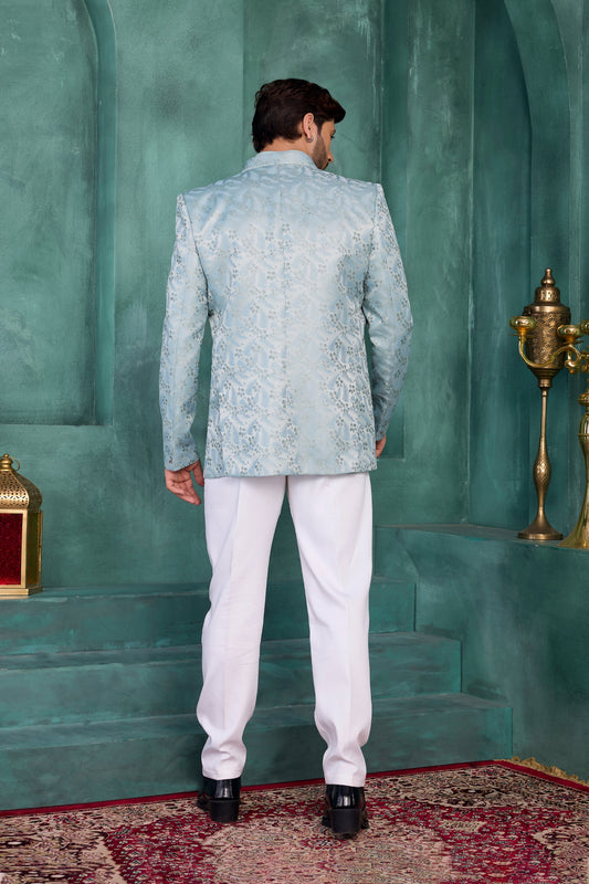 Royal Mint Green Floral Jodhpuri Jacket Without Pant for Wedding