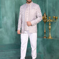 Impressive Grey Floral Jodhpuri Jacket Without Pant for Wedding